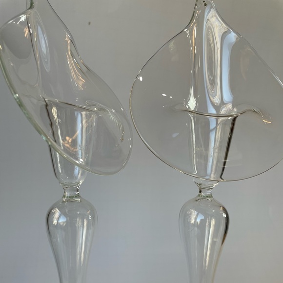 Vintage hand blown Calla Lilly glass candle holders clear Jack in the Pulpit S/2 - Picture 10 of 10
